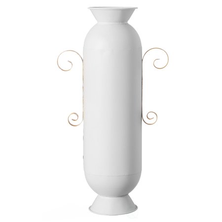 Uniquewise Decorative White Metal Floor Vase With 2 Gold Handles for Entryway, Living Room or Dining Room QI004444